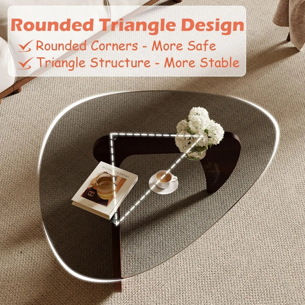 Coffee Table for Living Room and Small Spaces, 43.3 x 29.5 x 15.8 Triangle Tempered Glass Table Top and Eco-Friendly MDF