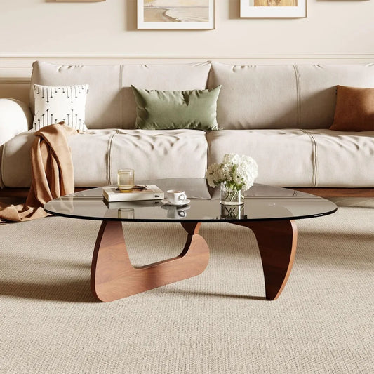 Coffee Table for Living Room and Small Spaces, 43.3 x 29.5 x 15.8 Triangle Tempered Glass Table Top and Eco-Friendly MDF