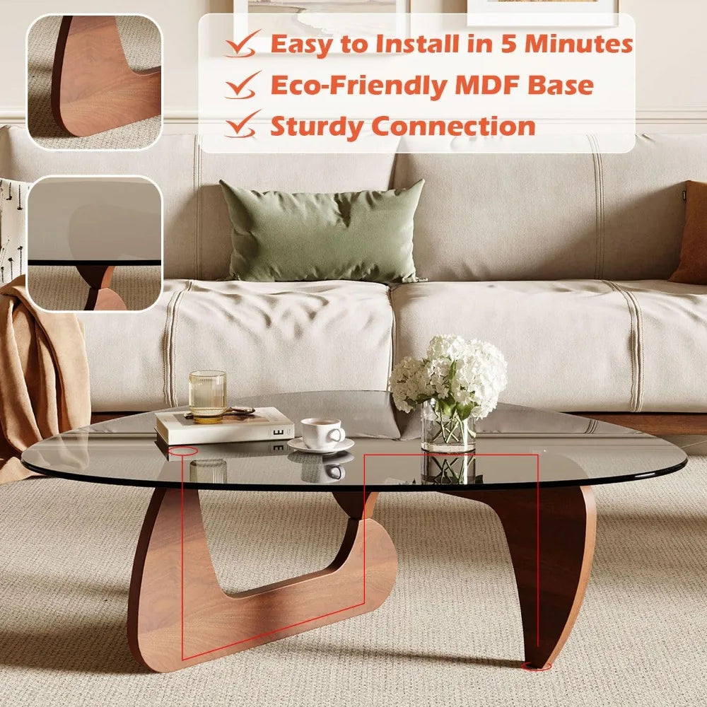 Coffee Table for Living Room and Small Spaces, 43.3 x 29.5 x 15.8 Triangle Tempered Glass Table Top and Eco-Friendly MDF