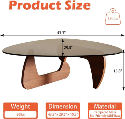 Coffee Table for Living Room and Small Spaces, 43.3 x 29.5 x 15.8 Triangle Tempered Glass Table Top and Eco-Friendly MDF